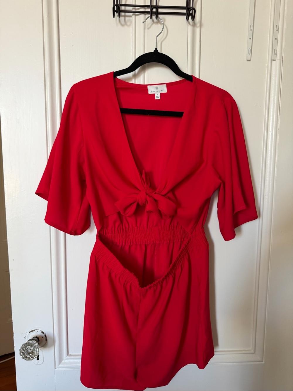 Socialite Red Tie-Front Mini romper